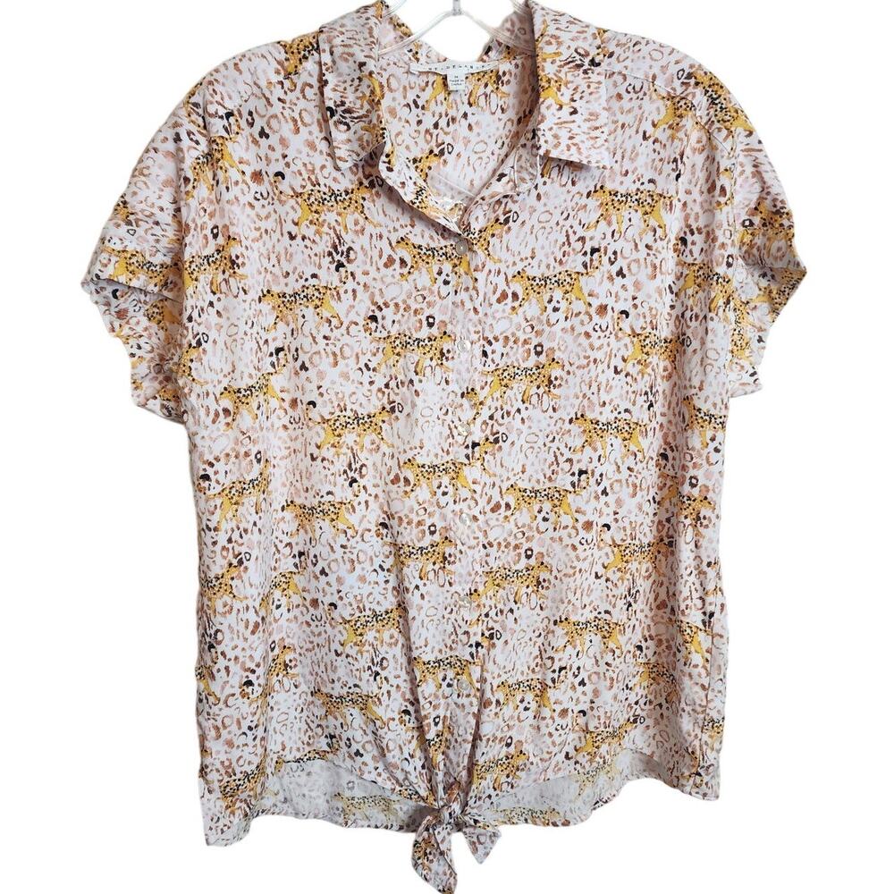 Jane + Delancey Jaguar Print Collared Shirt, Size Medium